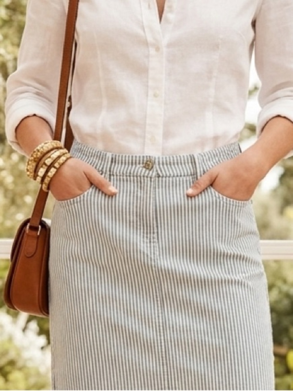 Jones New York Sport Striped Jean Skirt